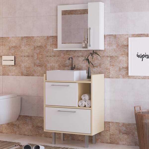 Armário De Banheiro 3 Portas 1 Nicho Com Espelho Branco/creme