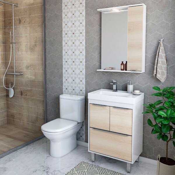 Armário De Banheiro 60 Cm 3 Portas 1 Gaveta Com Cuba Branco/l