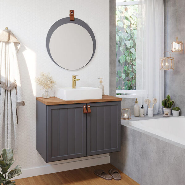 Armário De Banheiro Alure C/ Cuba Titanium/freijo Montado Mdf