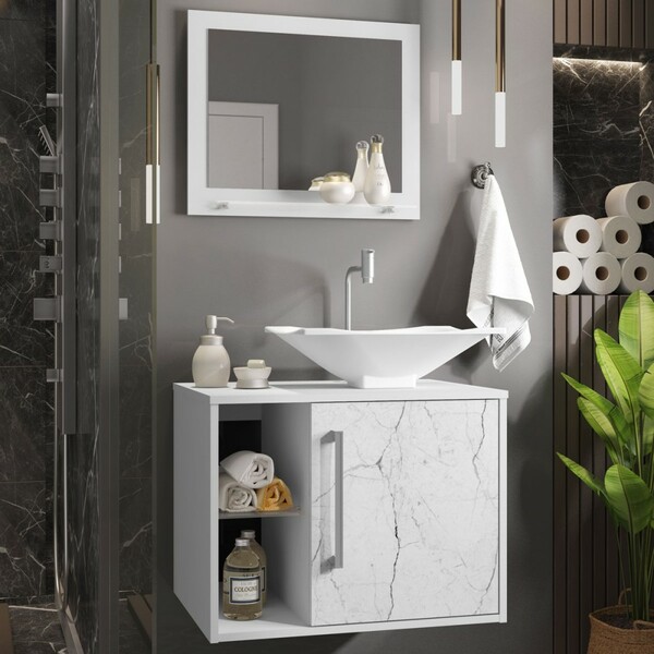 Armário De Banheiro Baden 1 Porta 3 Prateleiras Branco/carrar