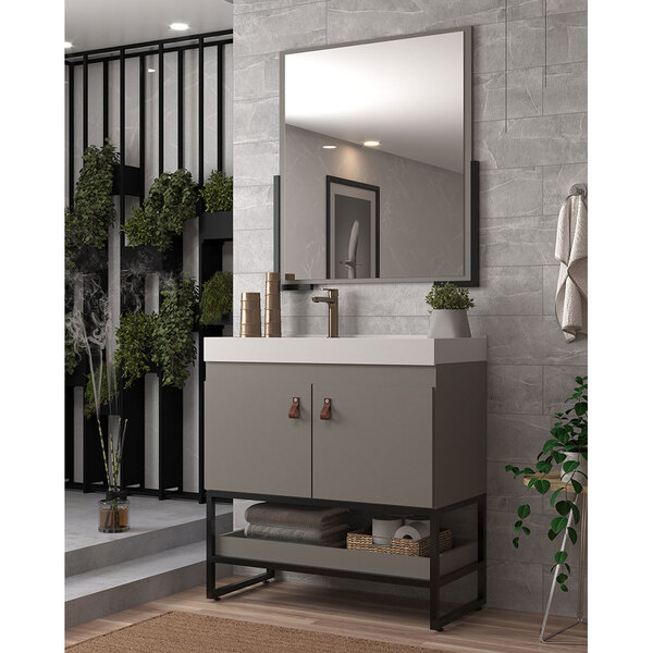 Armário De Banheiro Bahamas 80 Com Espelho Cimento - Belizze