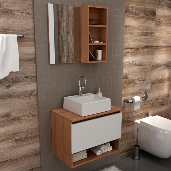 Armário De Banheiro Com Cuba 1 Porta Amêndoa/branco Bn3622 -