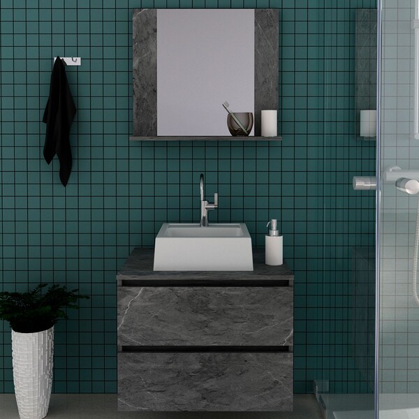 Armário De Banheiro Com Cuba 2 Gavetas Mármore Lunar Bn3626 -