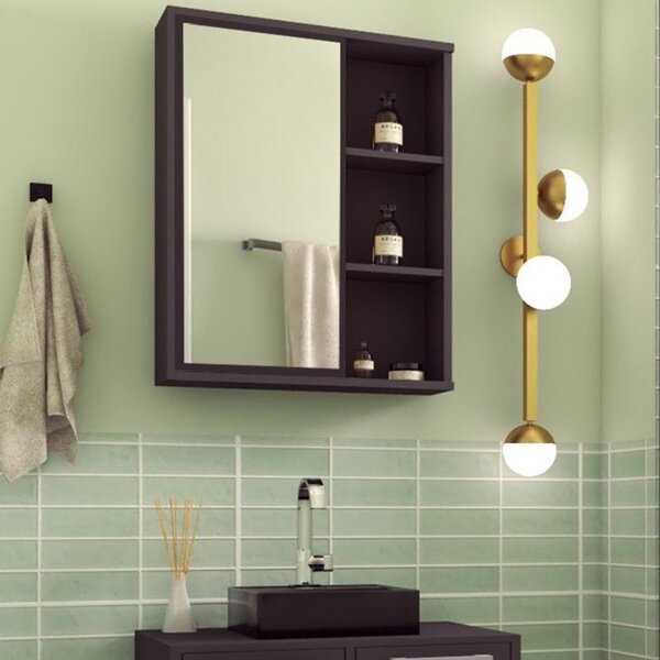 Armário De Banheiro Com Espelho 1 Porta 2 Preteleiras Eduarda