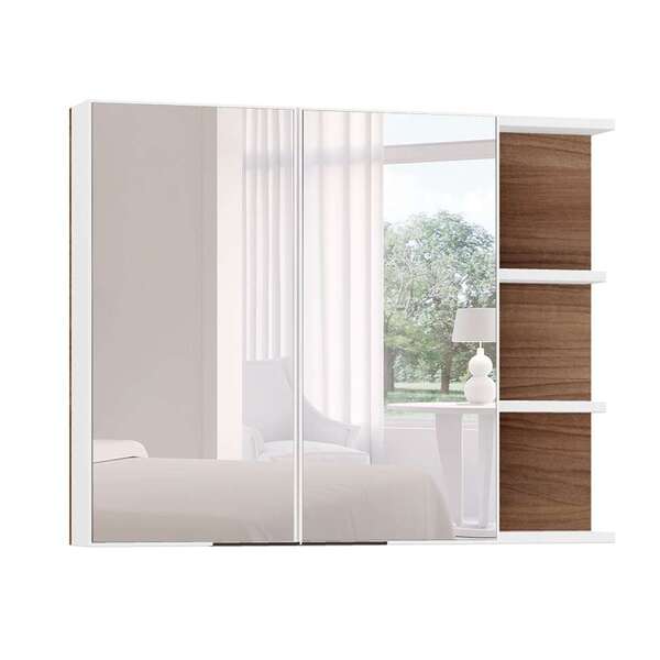 Armário De Banheiro Com Espelho Zaya 2 Pt Branco E Madeirado