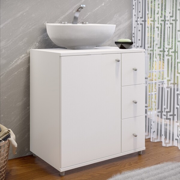 Armário De Banheiro Dover 1 Porta 3 Gavetas Branco Bp - Pnr M