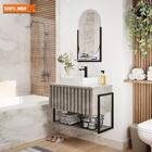 Armário De Banheiro Frise C/ Cuba Cimento Montado Mdf 60cm Mg