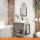 Armário De Banheiro Frise C/ Cuba Cimento Montado Mdf 80cm Mg