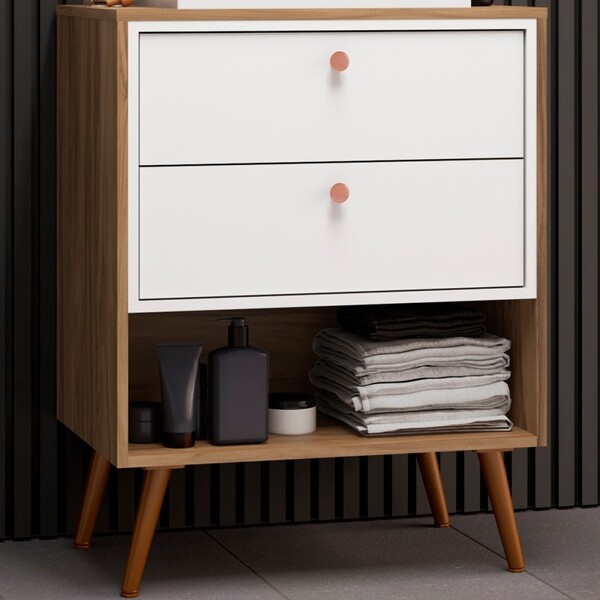 Armário De Banheiro Gael 2 Gavetas 1 Nicho Nogal/branco - Móv