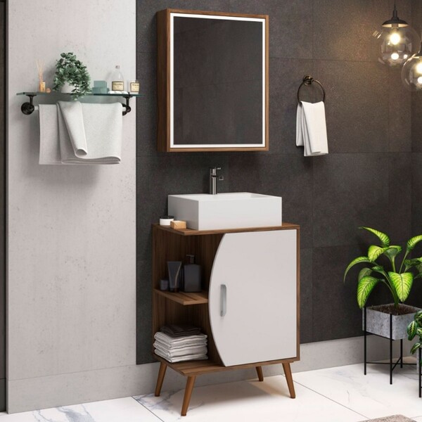 Armário De Banheiro Ghana 2 Portas Nogal/branco - Móveis Bosi