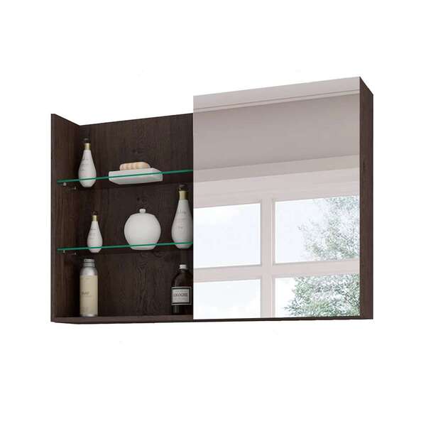 Armário De Banheiro Jasmin Com Espelho 1 Pt Café 80 Cm