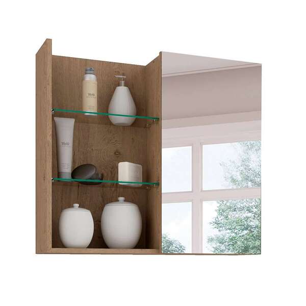 Armário De Banheiro Jasmin Com Espelho 1 Pt Carvalho 60 Cm