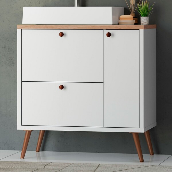 Armário De Banheiro Madri 1 Porta 3 Gavetas Branco/tauari - M