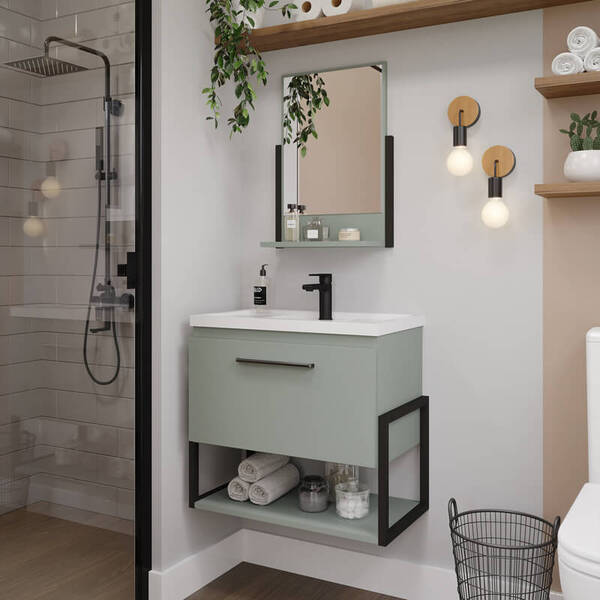 Armário De Banheiro Metalo C/ Lavatório E Espelheira Pistache