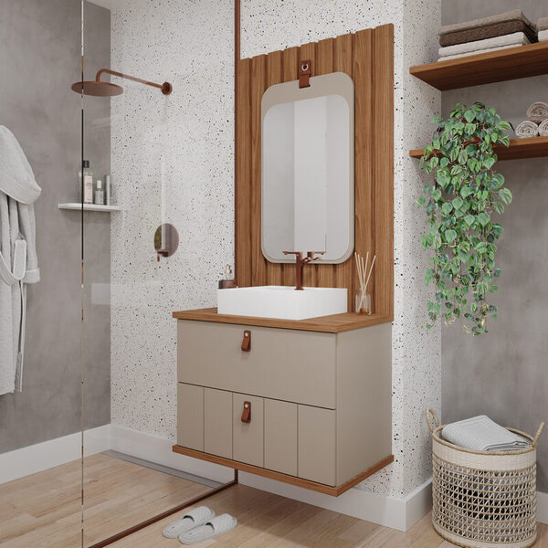 Armário De Banheiro Milano C/ Cuba Cappuccino/freijo Montado