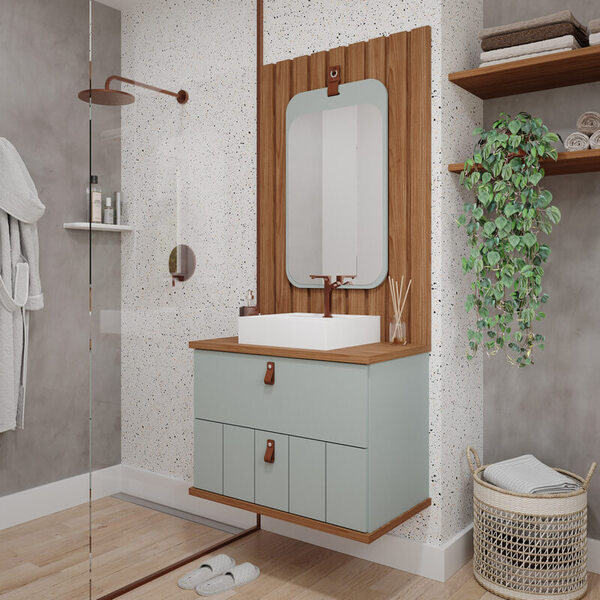 Armário De Banheiro Milano C/ Cuba Pistache/freijo Montado Md