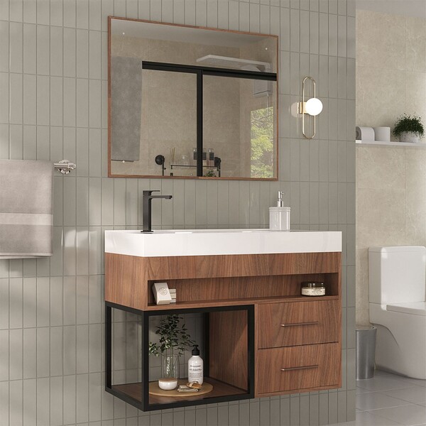 Armário De Banheiro New 80 Cm 2 Gavetas 100% Mdf Com Espelho Noce ...