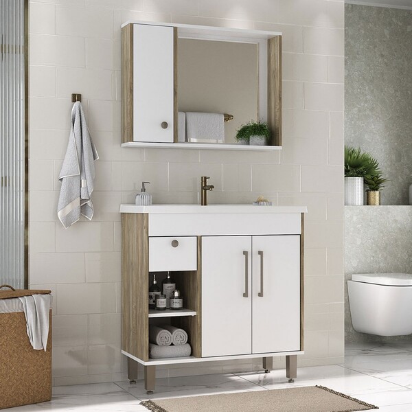 Armário De Banheiro Patina 3 Portas 1 Gaveta Com Cuba Branco/