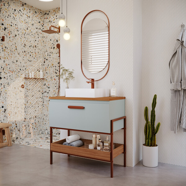 Armário De Banheiro Portinari C/ Cuba Pistache/freijo Montado