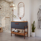 Armário De Banheiro Portinari C/ Cuba Titanium/freijo Montado