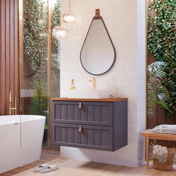 Armário De Banheiro Sense C/ Cuba Titanium/freijo Montado Mdf