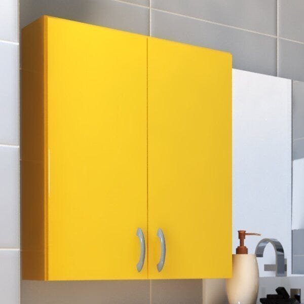 Armário De Banheiro Suspenso 2 Portas Arya  Branco Amarelo