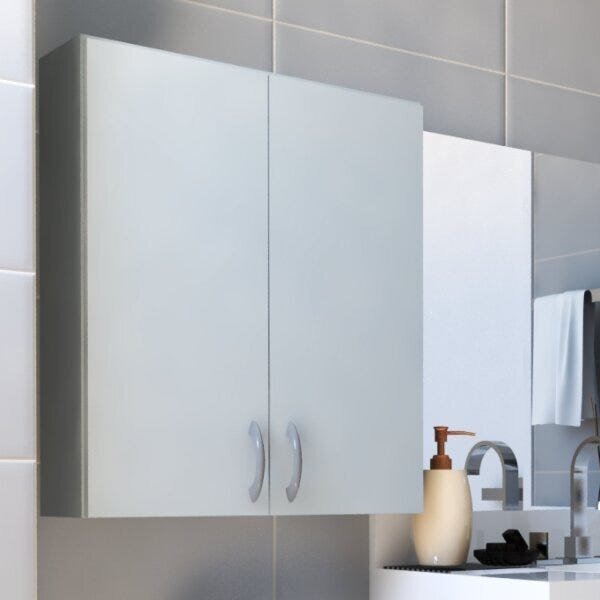 Armário De Banheiro Suspenso 2 Portas Arya  Branco Cinza Cris