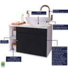 Armário De Banheiro Suspenso Com Cuba e Espelho Preto/Branco