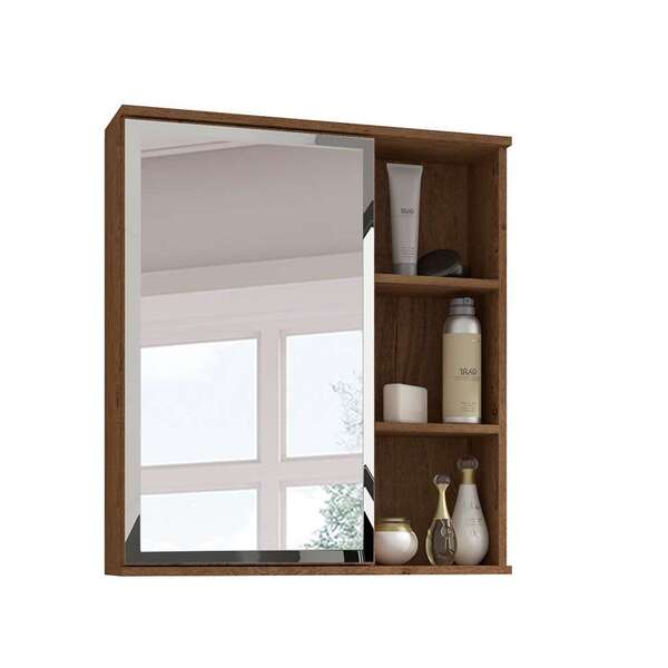 Armário De Banheiro Treviso Com Espelho 1 Pt Amêndoa