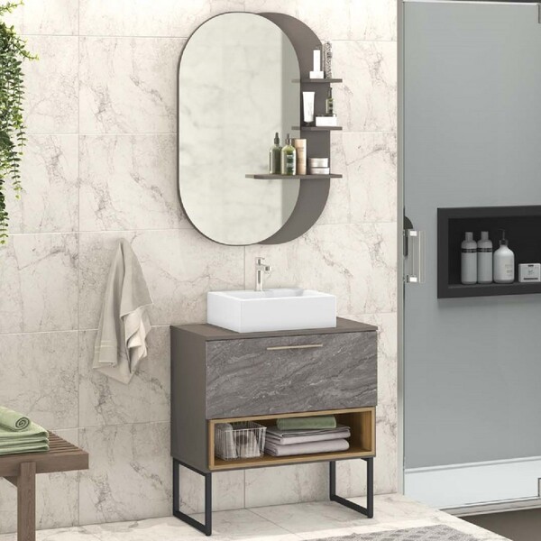 Armário De Banheiro Vicenza 1 Gaveta 100% Mdf Preto/magneto/c