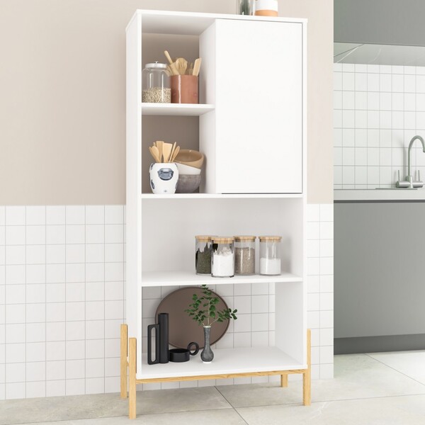 Armário De Cozinha 1 Porta 3 Prateleiras Branco/pinus Claro B