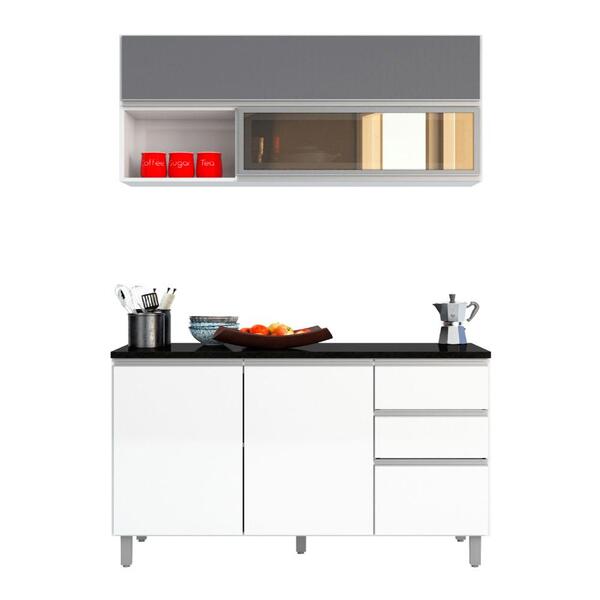 Armário De Cozinha 2 Peças Evidence Branco / Prata