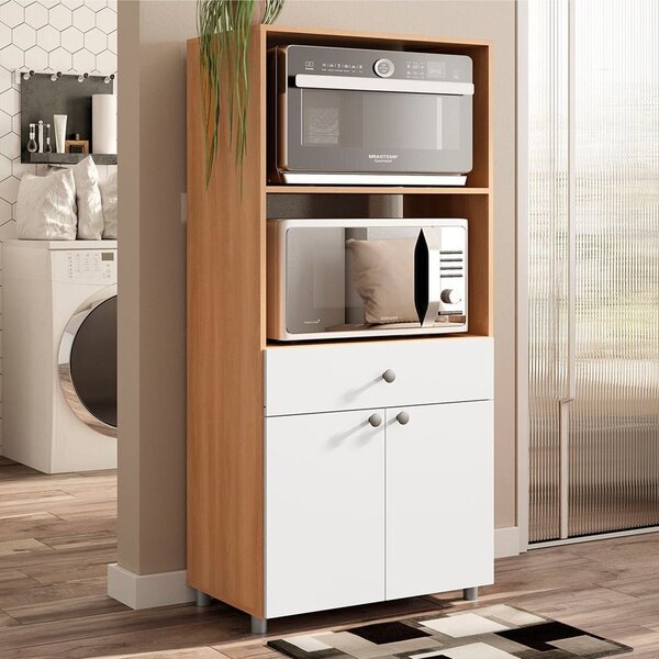 Armário De Cozinha 2 Portas 1 Gaveta Âmbar Branco / Freijó