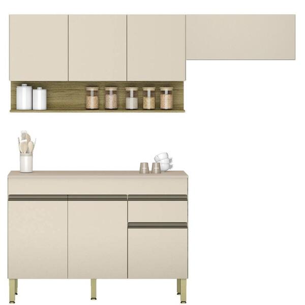 Armário De Cozinha 3 Peças Balcão Com Tampo 120cm Lina05 K02
