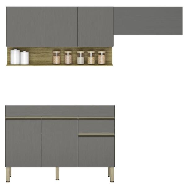 Armário De Cozinha 3 Peças Balcão Sem Tampo 150cm Lina12 Z06