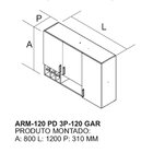 Armário De Cozinha 3 Portas 120cm Nicho Garrafeiro 100% Mdf D