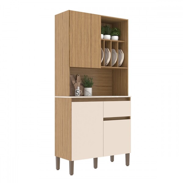 Armário De Cozinha 3 Portas 1 Gaveta Naturalle/cristalo/petra