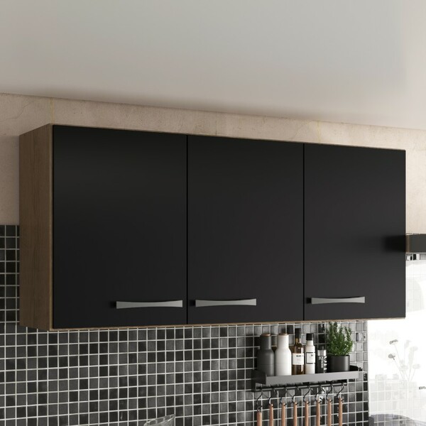 Armário De Cozinha 3 Portas Aéreo Suspenso Castanho/preto