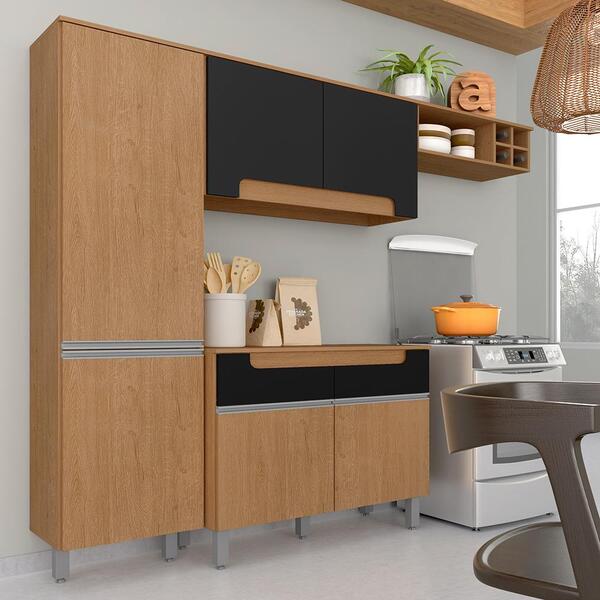 Armário De Cozinha 4 Pçs Olivia Carvalho/preto Fosco - Móveis