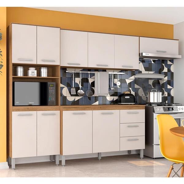 Armário De Cozinha 4 Peças Vicky Carvalho/off White - Móveis