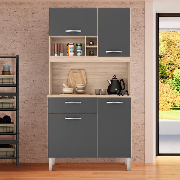 Armário De Cozinha 4 Portas 1 Gaveta 91 Cm Avena Grafite Lhar