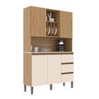 Armário De Cozinha 4 Portas 3 Gavetas Naturalle/cristalo/petr