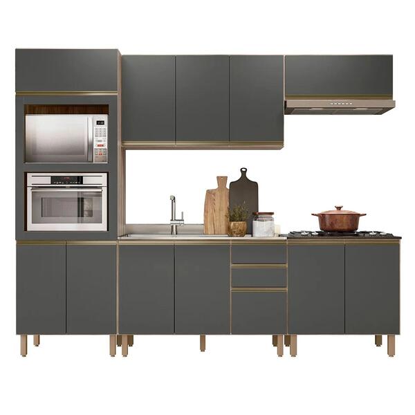 Armário De Cozinha 5 Peças E Pia 120cm Jany N03 Carvalho/graf