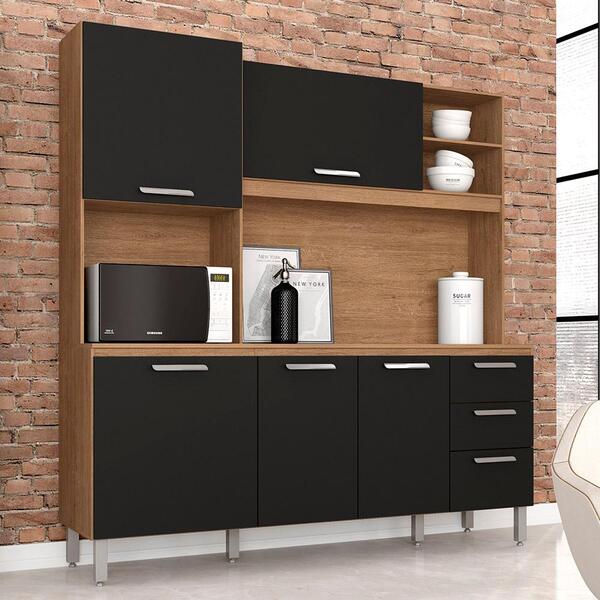 Armário De Cozinha 5 Portas Dora Plus Carvalho /preto - Móvei