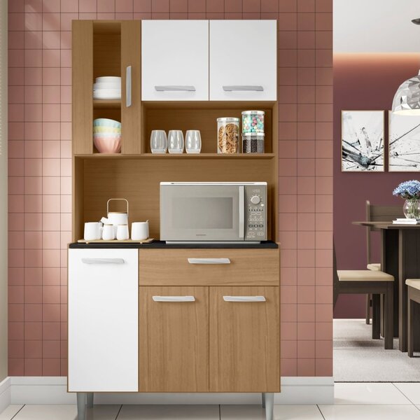 Armário De Cozinha 6 Portas 1 Gaveta Carol  Carvalho/branco