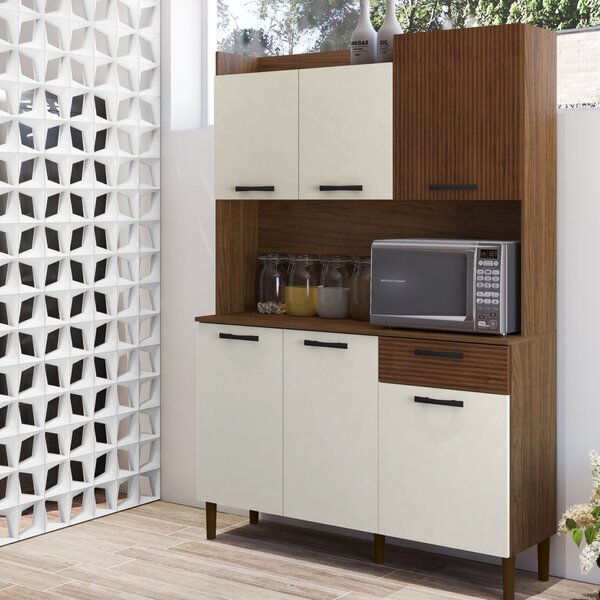 Armário De Cozinha 6 Portas 1 Gaveta Kit Gênova  Nogueira/off