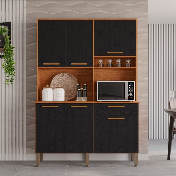Armário De Cozinha 6 Portas 1 Gaveta New Siena Cinamomo/preto