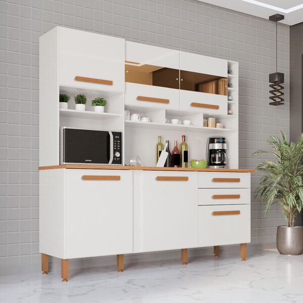 Armário De Cozinha 6 Portas 2 Gavetas Alexia Top Branco Neve