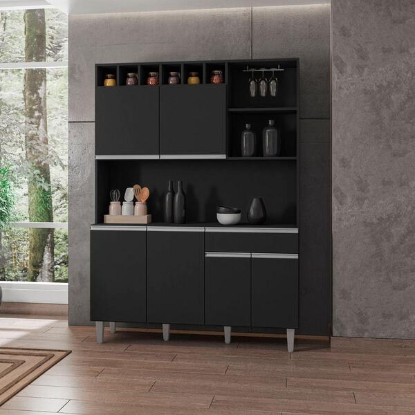Armário De Cozinha 6 Portas 2 Gavetas Barcelona Preto