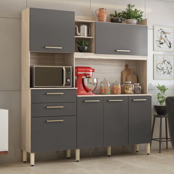 Armario De Cozinha 6 Portas 2 Gavetas Select  Avena Grafito